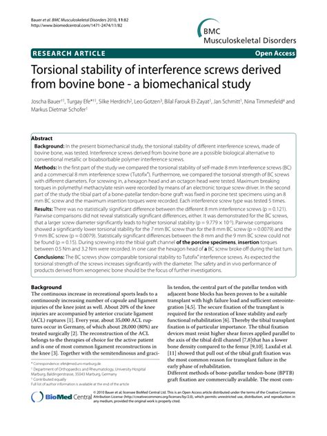 Torsional stability of interference screws derived from bovine 